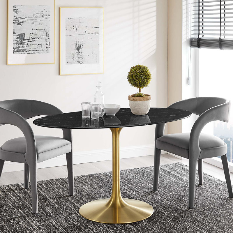  Table de salle à manger en marbre artificiel Lippa, Doré, Noir, 29 po H x 54 po L x 31,5 po po
