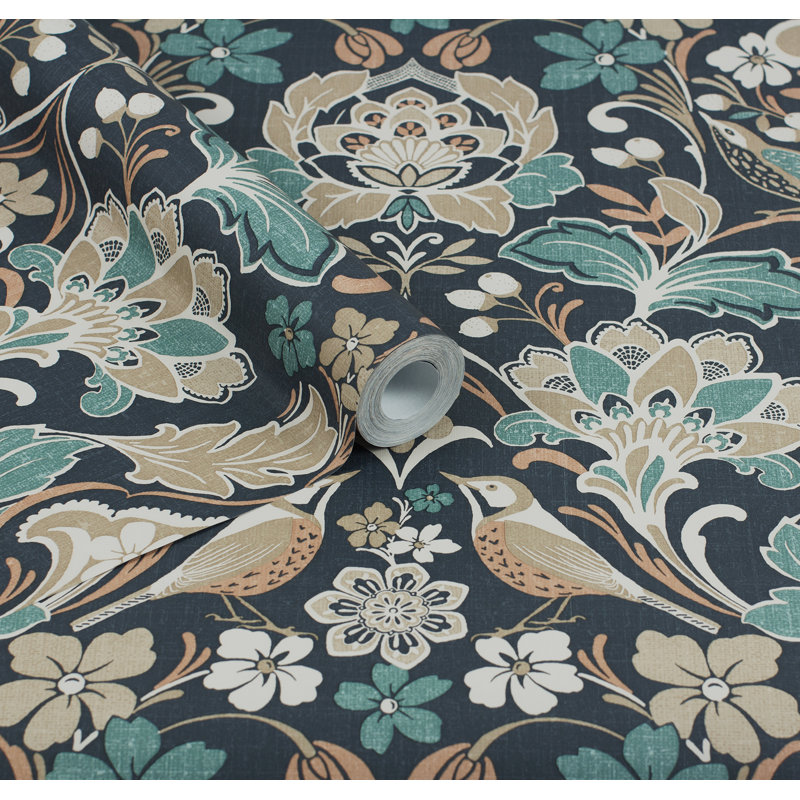 Papier peint floral Birdy Nuthatch, Bleu