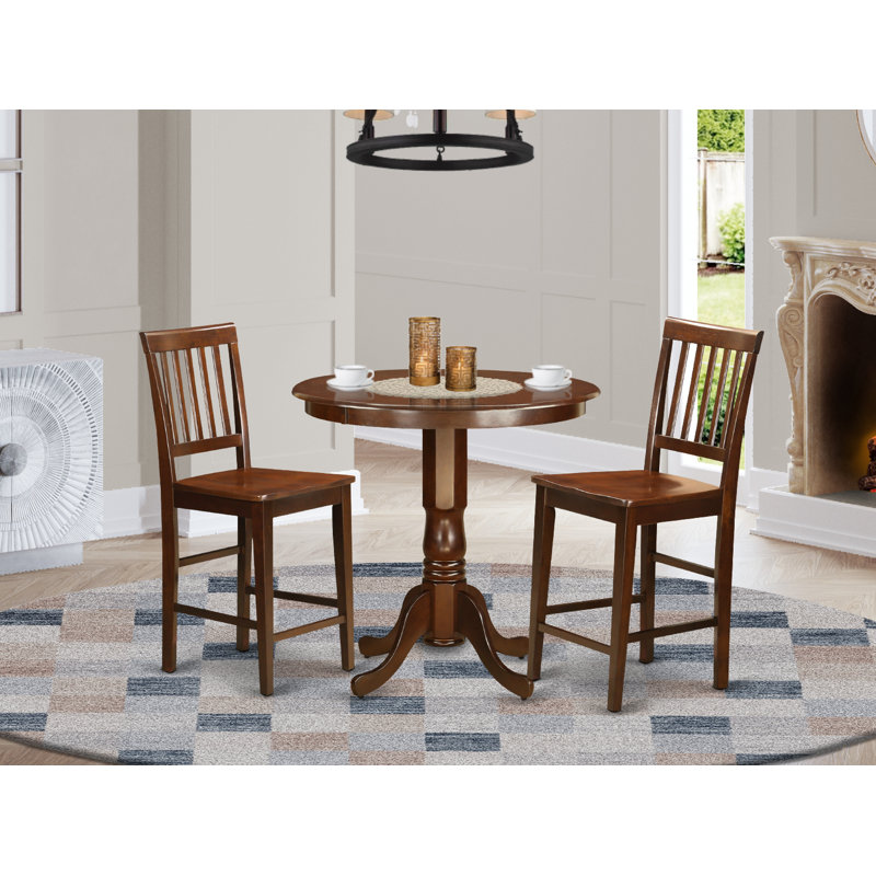 5 Piece Kitchen Counter Set Includes a Round Dining Table with Pedestal and 4 Dining Room Chairs, Mahogany, Mahogany
