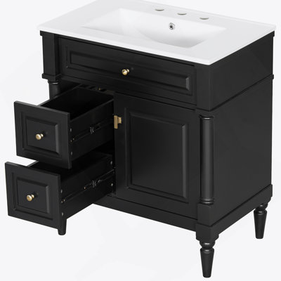 Meuble-lavabo de salle de bain avec lavabo, armoire autoportante en bois avec tiroir rabattable et tablette réglable