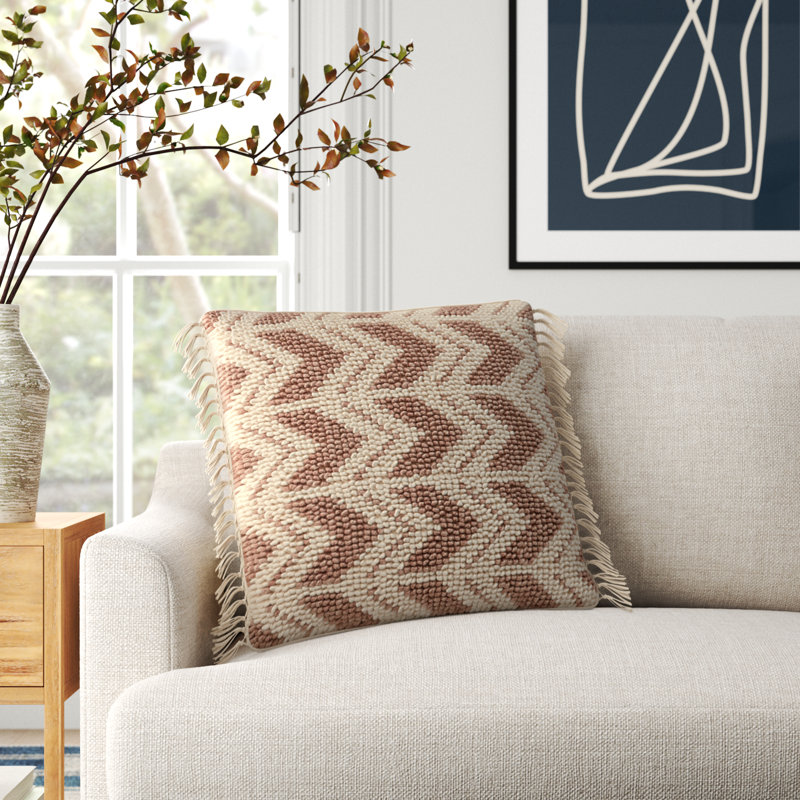 Oakleaf Chevron Polyester,Wool,Cotton Blend Throw Pillow, Mauve/Ivory, Down
