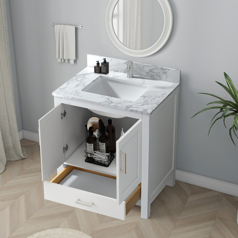 Meuble-lavabo simple 30 po avec dosseret et plateau en marbre 30 po