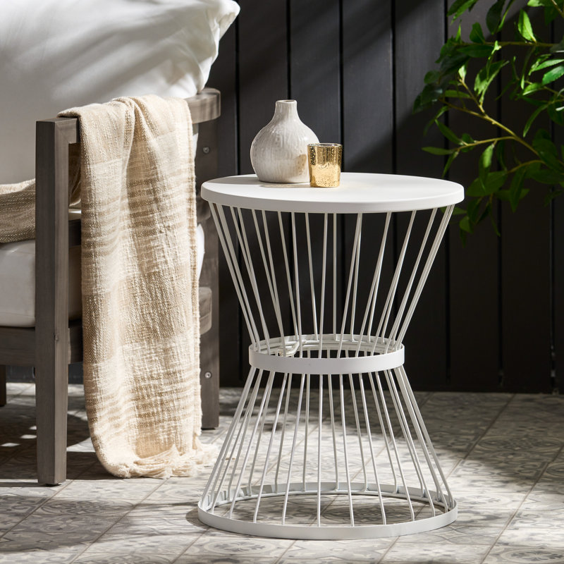 Outdoor Metal Side Table, White