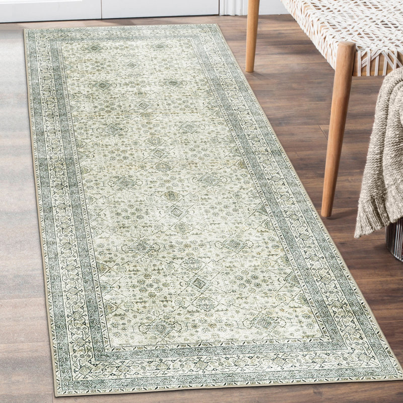 Nainika Bev Distressed Machine Washable Area Rug, Runner 2'6" x 8', Green