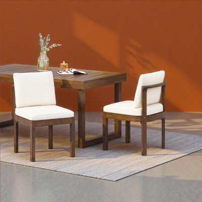 Acacia Wood Outdoor Dining Chair (Set of 2), Wood Cushions