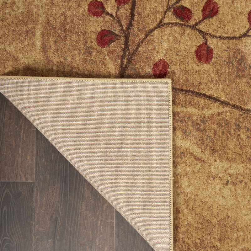 Tapis taupe, beige et rouge à motif floral Arnim, Rectangle 5 pi 3 po x 7 pi 5 po