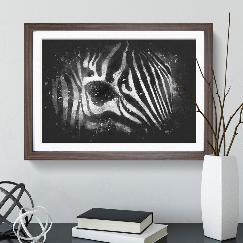 Zebra Vol.1 Paint Splash - Picture Frame Graphic Art, Walnut, 65cm H x 90cm W x 2cm D