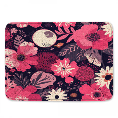 Pink Floral Illustration Bath Mat