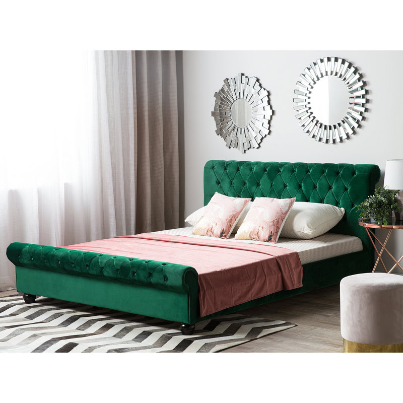 Mitzi Upholstered Bed, European Kingsize (160 x 200cm), Emerald green