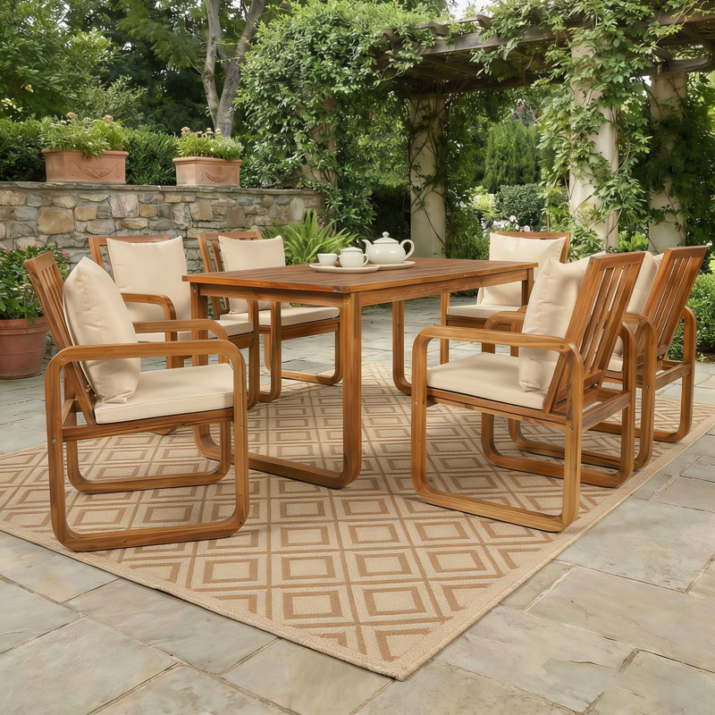 7 Pieces Patio Dining Set Outdoor Dining Table and Chairs Stylish Outdoor Furniture Set with Removable Cushions