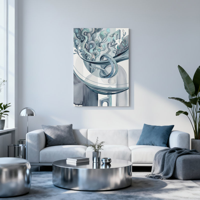 Ensemble de 1 tableau sur toile représentant des vagues océaniques abstraites et des éléments architecturaux