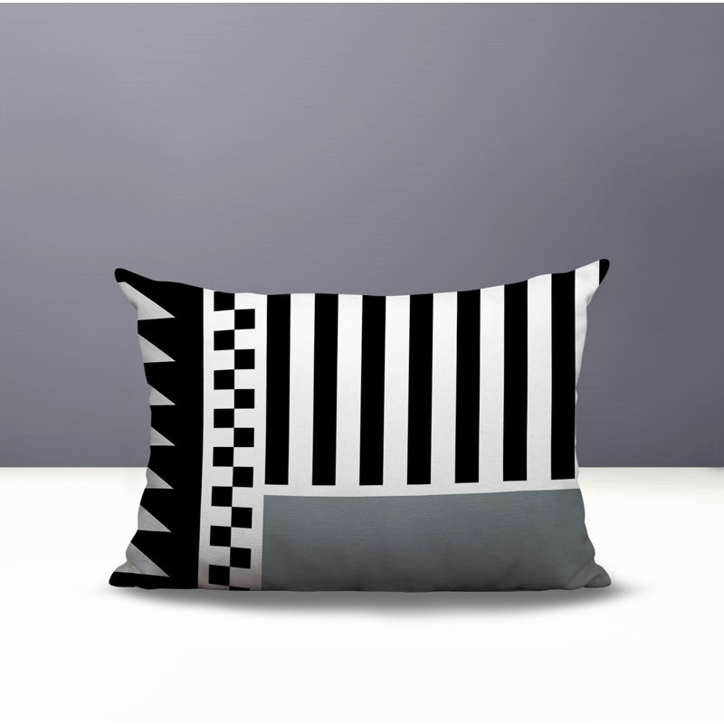 Oreiller rectangulaire réversible intérieur / extérieur Kaleido, Gris, Rectangulaire H 14 po x l 20 po