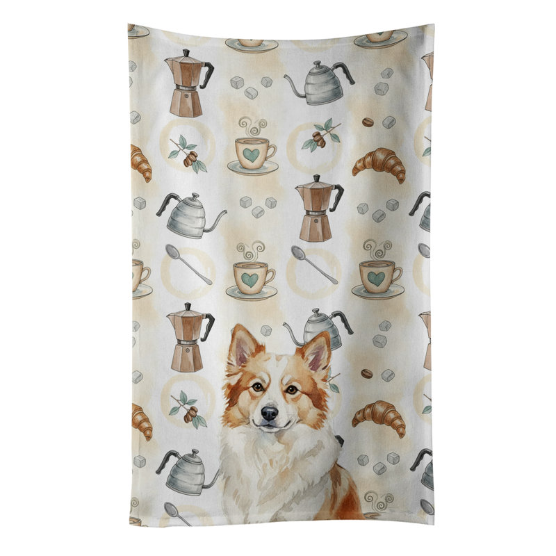 Tan Icelandic Sheepdog Coffee Bar Kitchen Towel, Tan Icelandic Sheepdog