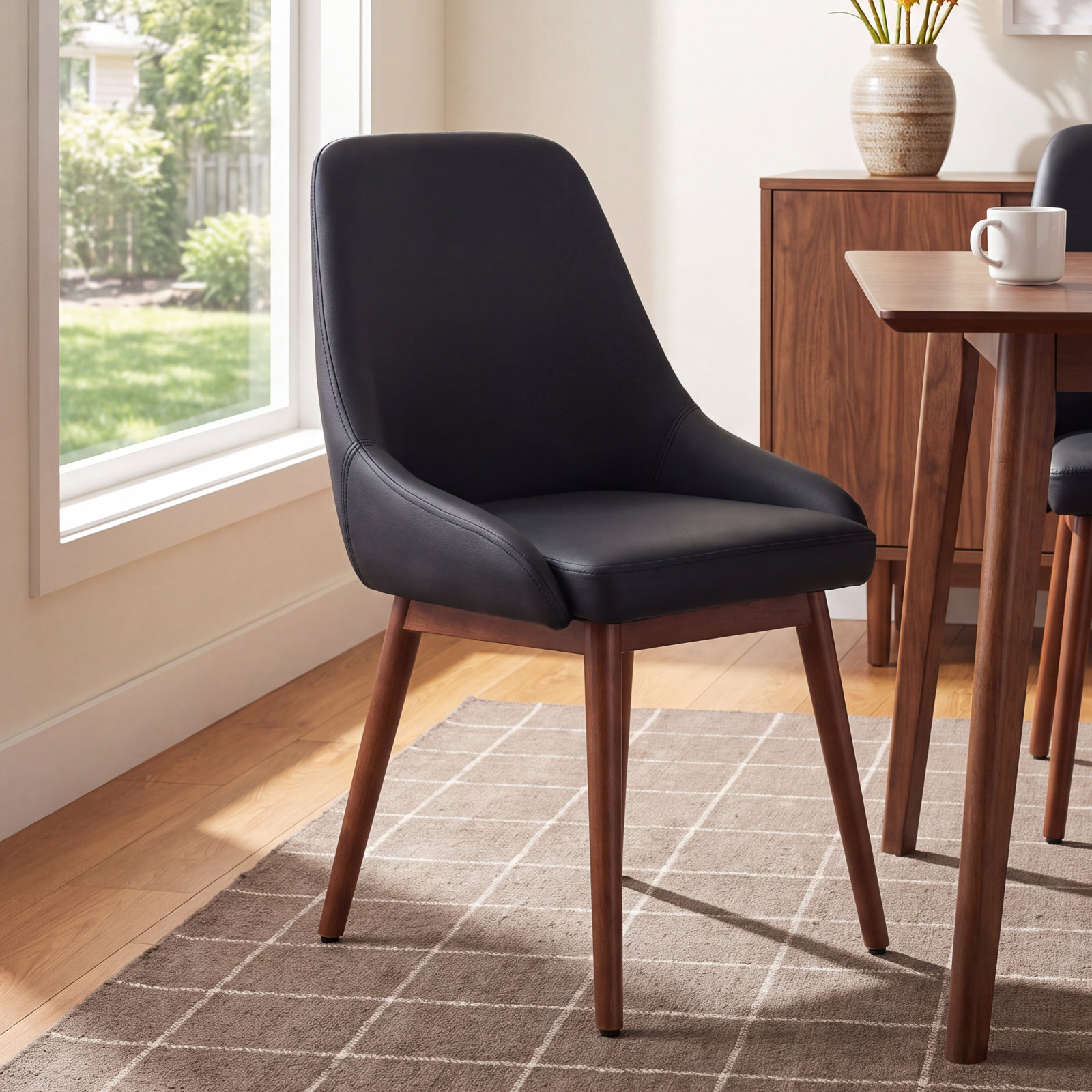 Cervos Dining Armchair, Black Faux Leather