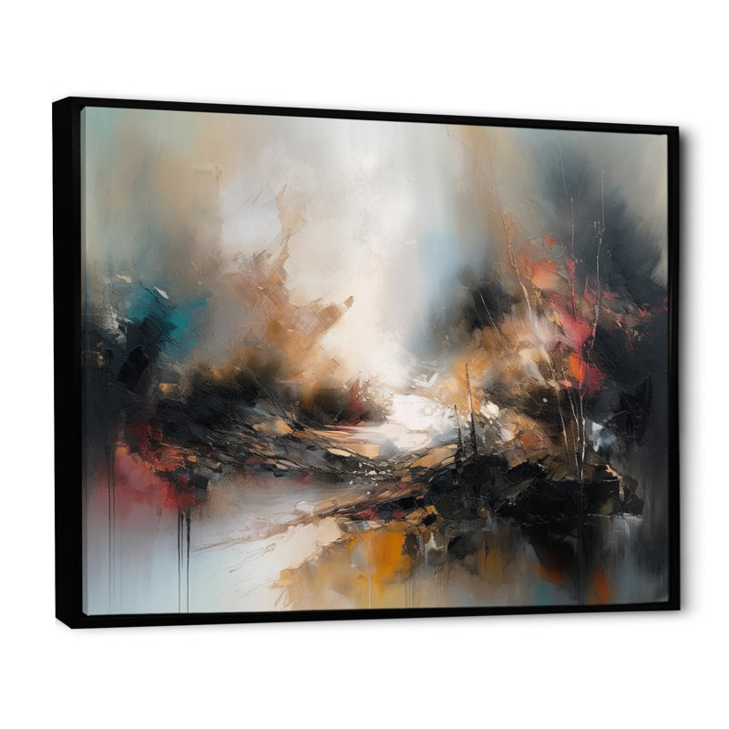 «Brown Abstracted Nature II», art abstrait sur toile, H 24 po x l 32 po x P 1 po, Cadre flottant noir