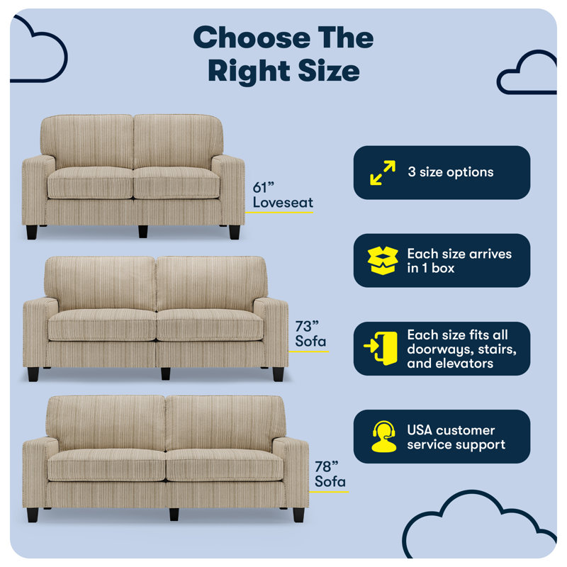 Serta Palisades 73" Track Arm Sofa, Easy Care Fabric, Soft Pillow Back, Pocket Coil Seat Cushions, Flagstone Beige Microsuede
