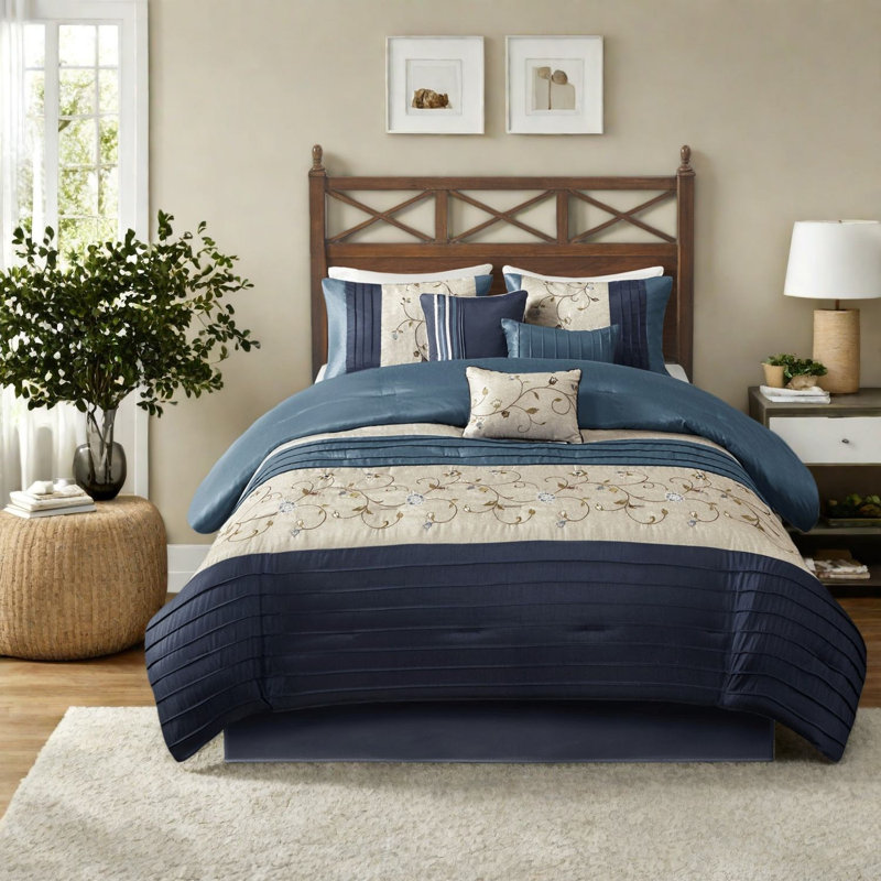 Ensemble de literie de grande taille en polyester, style maison moderne brodé