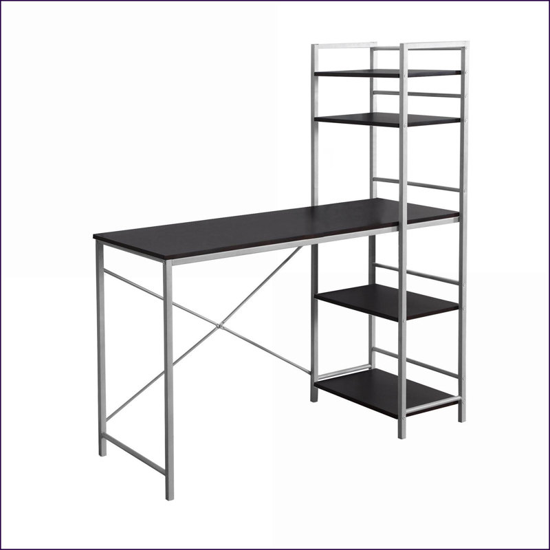 Desks, 48” Modern Computer Desk with Storage Shelves | Brown Laminate &amp; Grey Metal | Espresso | MDF, Black