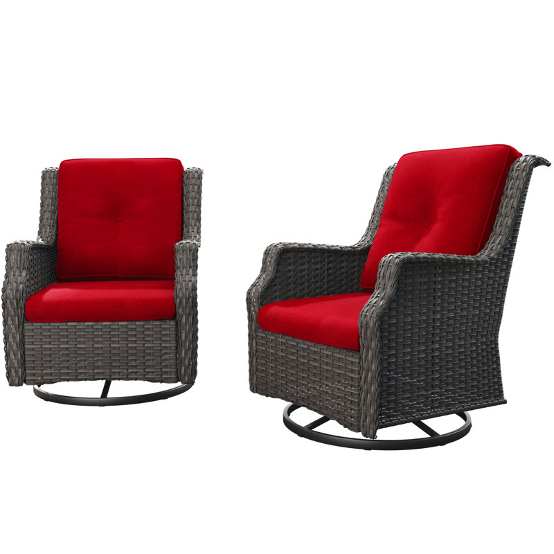 Nieo 2-Piece Swivel Patio Chairs with Cushions, Red