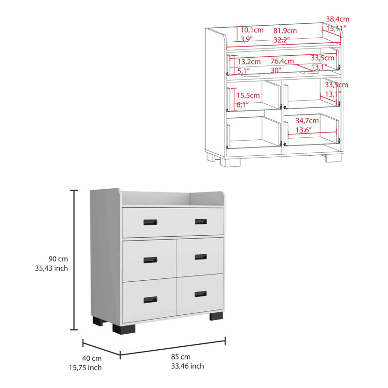 Fynnleigh 33.46'' W 5 - Drawer Dresser, White