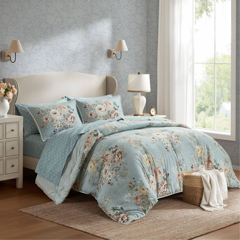5 pièces à motif floral inspiré du vin, Bleu clair / multicolore