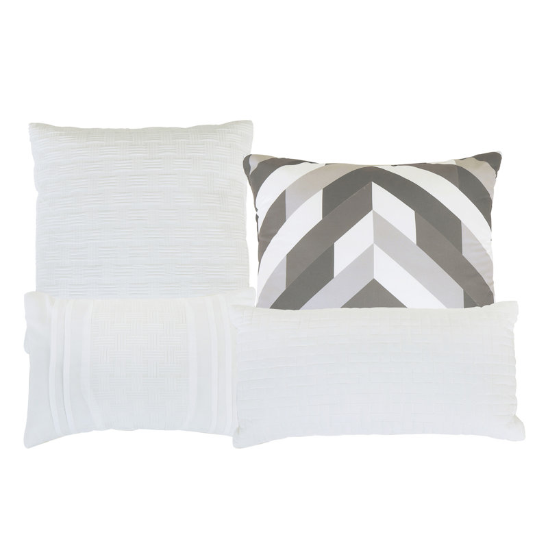 Ensemble d'édredon brodé blanc texturé 7 pièces avec taies décoratives et coussins décoratifs, microfibre de polyester