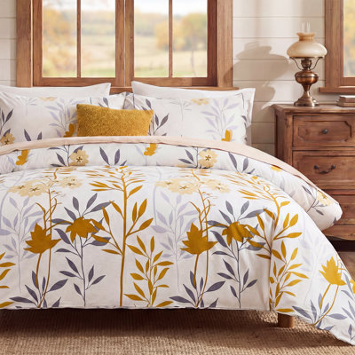 100% Cotton Duvet Cover Set King Size, Yellow Floral Bedding Set 3 Pcs Reversible Lightweight Comforter Cover for All Season(King, Yellow Botanical)