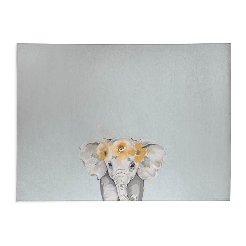 Elephant Kids Play Mat, Blue, Rectangle 3' x 5'