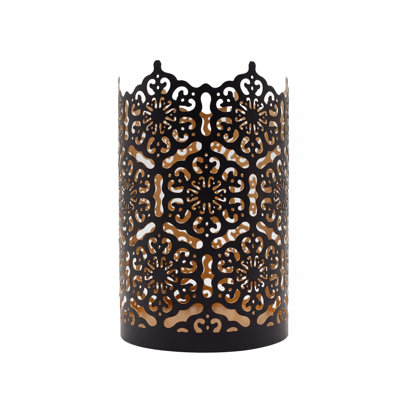 Hosley 7 Inch High Cut Bronze LED Votive Tealight Holder Lantern Intricate Floral Design for Timeless Elegance and Cozy Illumination in Stylish Home Decor Elevate Your Ambiance