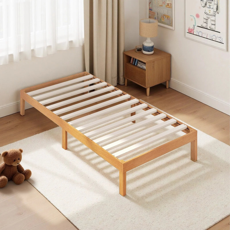 Structure de lit en bois massif, base de lit double avec support en lattes de bois, conception robuste, élégante et silencieuse, aucun sommier requis, assemblage facile, pin naturel de 12 po