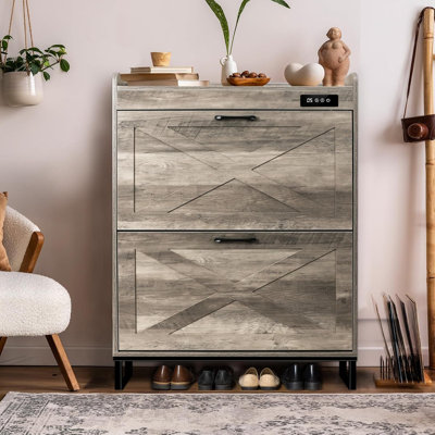 Rangement à chaussures pour vestibule, étagère à chaussures désodorisante avec 2 tiroirs rabattables et désodorisant, armoire à chaussures autoportante avec pieds en métal