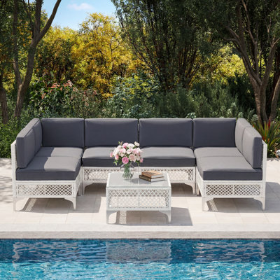 6 - Person Premium Patio Wicker Sectional Seating Group With Cushions