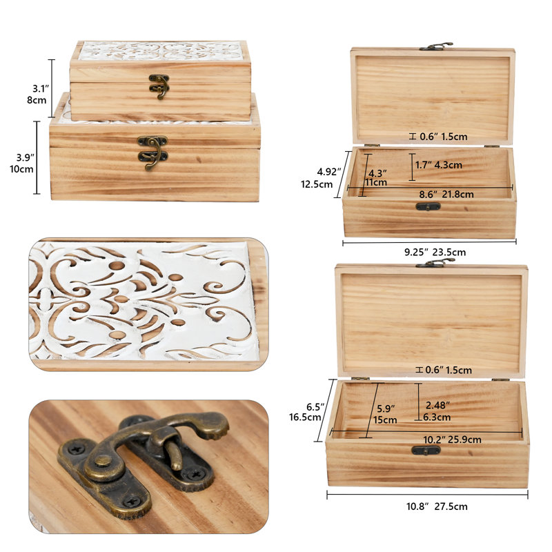 Boîtes décoratives avec couvercle à charnières, ensemble de 2, Brun