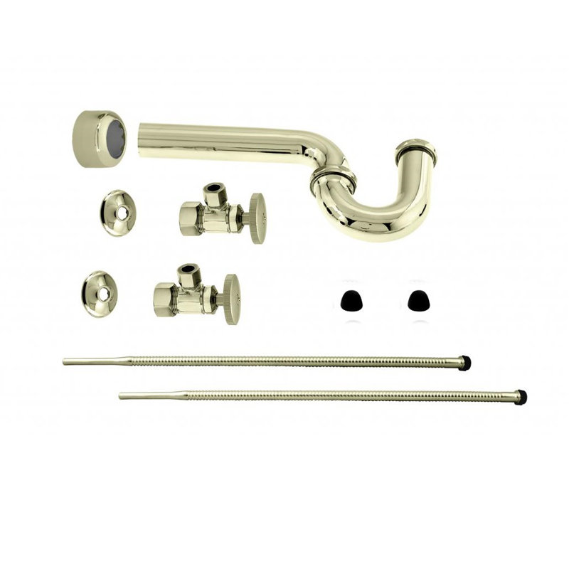 Ensemble de piédestal pour évier à piédestal avec siphon en P et poignées à angle arrondi, Laiton poli