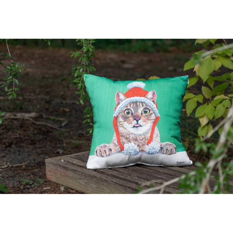 Coussin décoratif amusant 18 "x 18", Chat vert