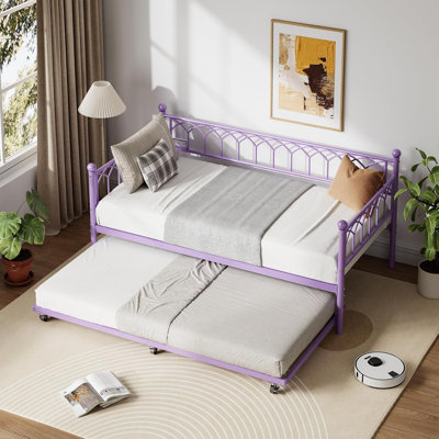 Twin Daybed with Trundle, Metal Twin Size Daybed with Pullout Trundle 6 Casters by Winston Porter