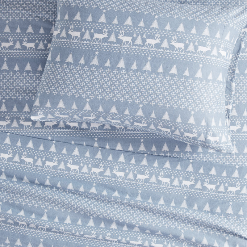 Woolrich Cotton Flannel Blue Winter Frost 100% Cotton Flannel Cal King Sheet Set, Blue Winter Frost