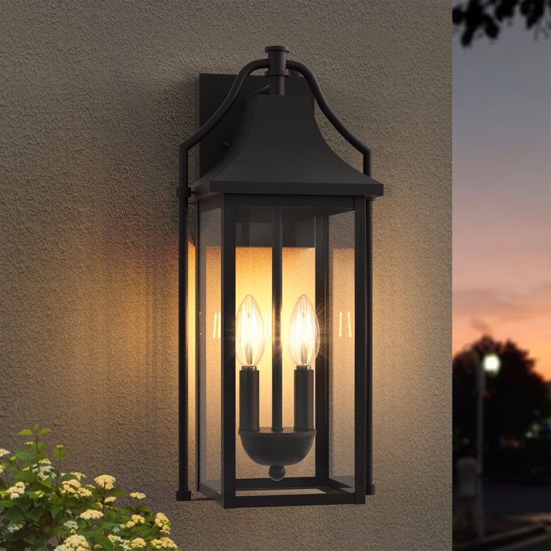 Alvester 18" H 2-Light Bronze Iron Outdoor Wall Lantern, Matte Black, W8"xE7.3"xH18"