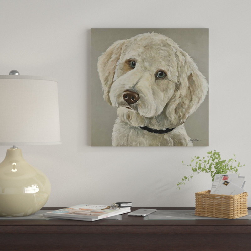 «Goldendoodle with Blue Eyes» par Hippie Hound Studios, impression sur toile tendue, 12 po x 12 po x 1,5 po, Toile tendue