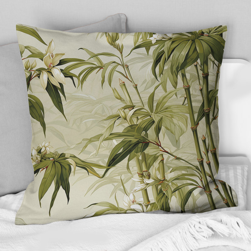 Bamboo Elegance Tropical Motif V - Coussin décoratif imprimé tropical, H 16 po x l 16 po