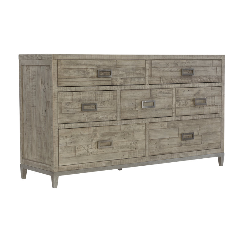 Shaw 7 Drawer 64" W Solid Wood Dresser, Highland Park - Morel Finish