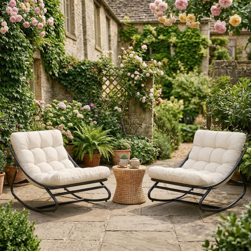 2 coussins de chaise berçante, coussins de siège en tissu Oxford et en polyester beige avec rembourrage en coton PP