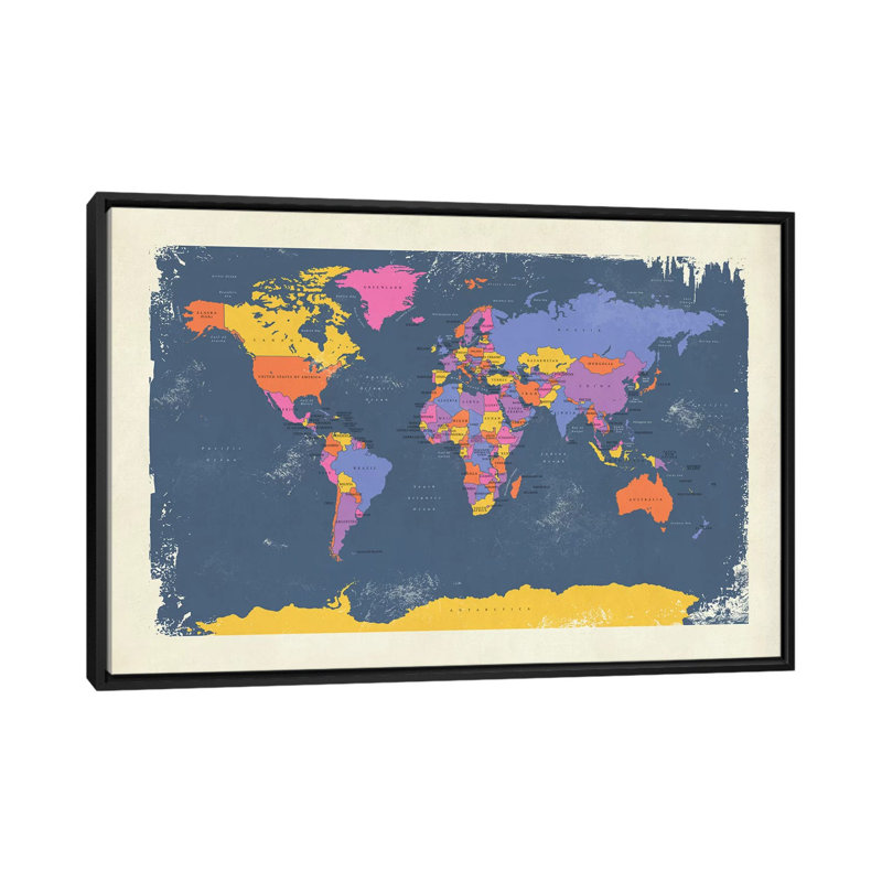 «Retro Carte politique du monde III» par Michael Tompsett, impression sur toile, H 18 po x l 26 po x P 1,5 po, Pas de tapis
