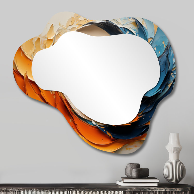 Lignes colorées de peinture abstraite pétale spirale I - miroir mural asymétrique spirales abstraites, miroir de coiffeuse moderne, imprimé sur métal