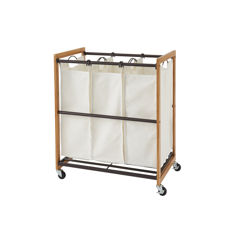 3-Bag Rolling Laundry Cart with Removable Bags , Bronze