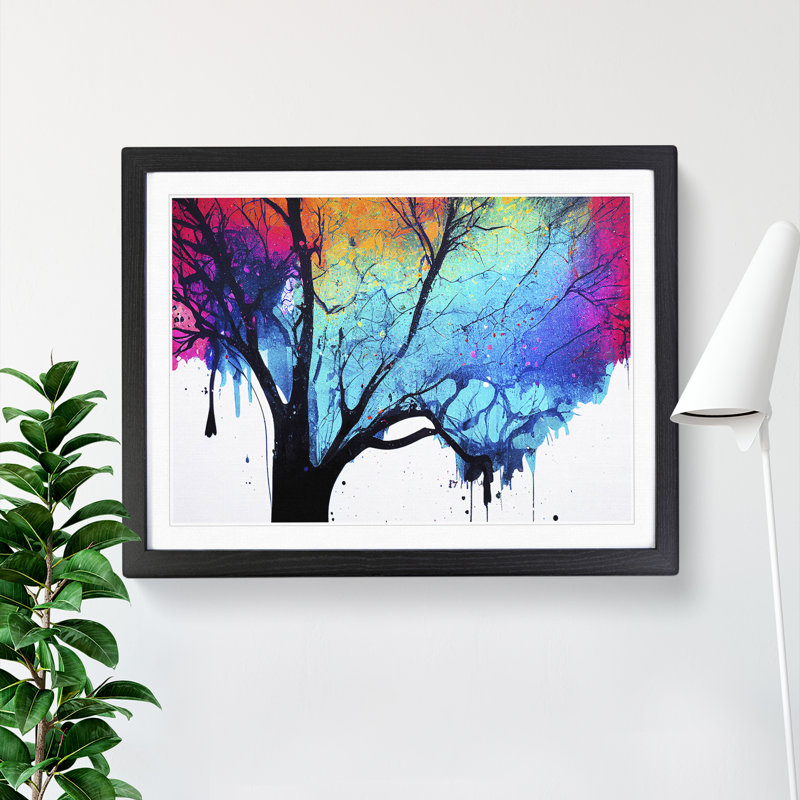 Tree Paint Splatter Abstract - Single Picture Frame Print, Black Framed, 46cm H x 64cm W x 2cm D