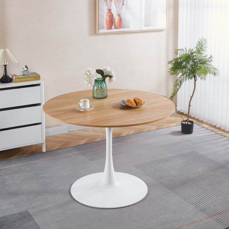 Table de salle à manger Bjarnheiur, Blanc, Chêne pâle / blanc, H 28,74 po x l 42,12 po x P 42,12 po