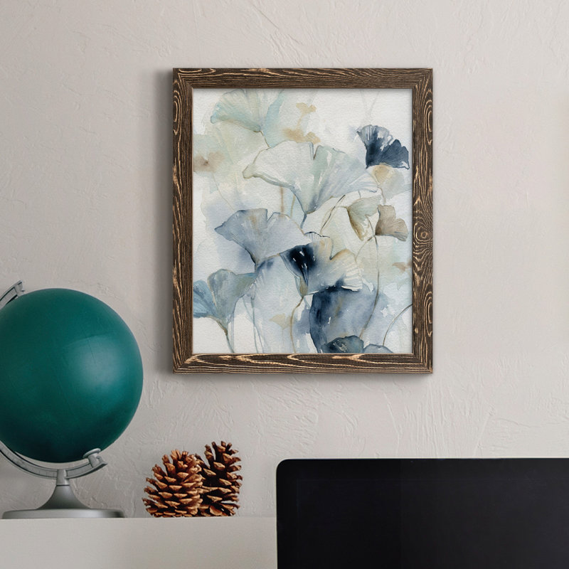 Indigo Ginkgo I - peinture sur toile encadrée, Noyer, H 44 po x l 31 po x P 1 po