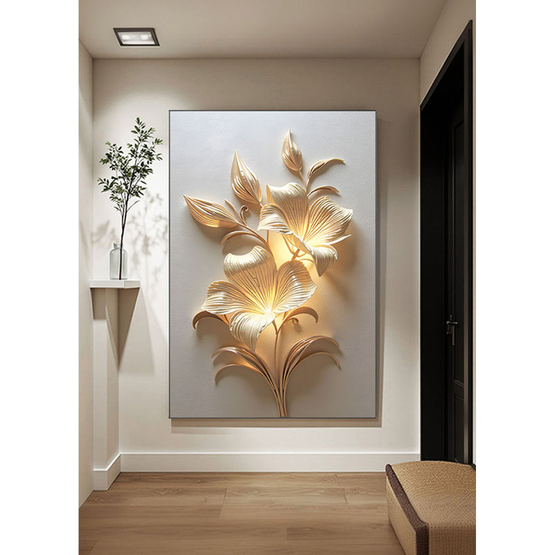 Modern Minimalist Golden Flower Crystal Ceramic Mural