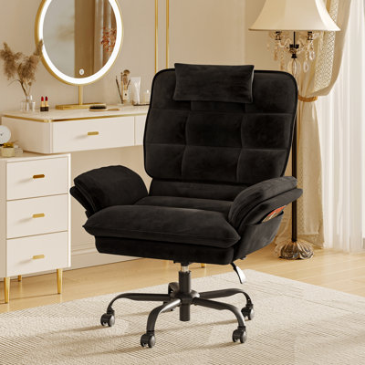Labelle 24.8'' W Velvet  Cross-Legged Office Chair with Flip-up Arms, Ergonomic Swivel Executive Chair With Headrest